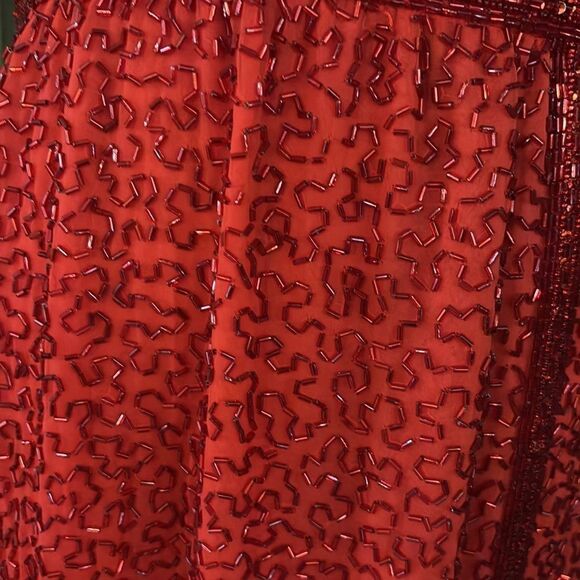 All beaded Elegant Red Wrap Dress, XS-S - Picture 5 of 14